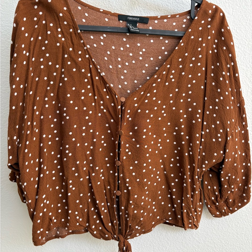 Forever 21 Brown Polka Dot Blouse
